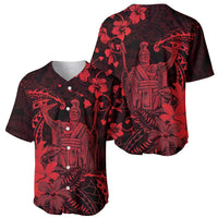 Hawaii King Kamehameha Day Baseball Jersey Polynesian Pattern Mix Hibiscus Red LT05 - Polynesian Pride