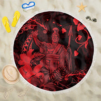 Hawaii King Kamehameha Day Beach Blanket Polynesian Pattern Mix Hibiscus Red LT05 One Size 150cm Red - Polynesian Pride