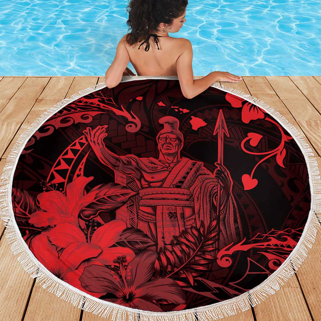 Hawaii King Kamehameha Day Beach Blanket Polynesian Pattern Mix Hibiscus Red LT05 - Polynesian Pride