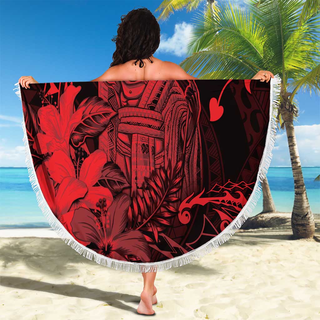 Hawaii King Kamehameha Day Beach Blanket Polynesian Pattern Mix Hibiscus Red LT05 - Polynesian Pride