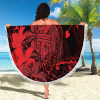Hawaii King Kamehameha Day Beach Blanket Polynesian Pattern Mix Hibiscus Red LT05 - Polynesian Pride