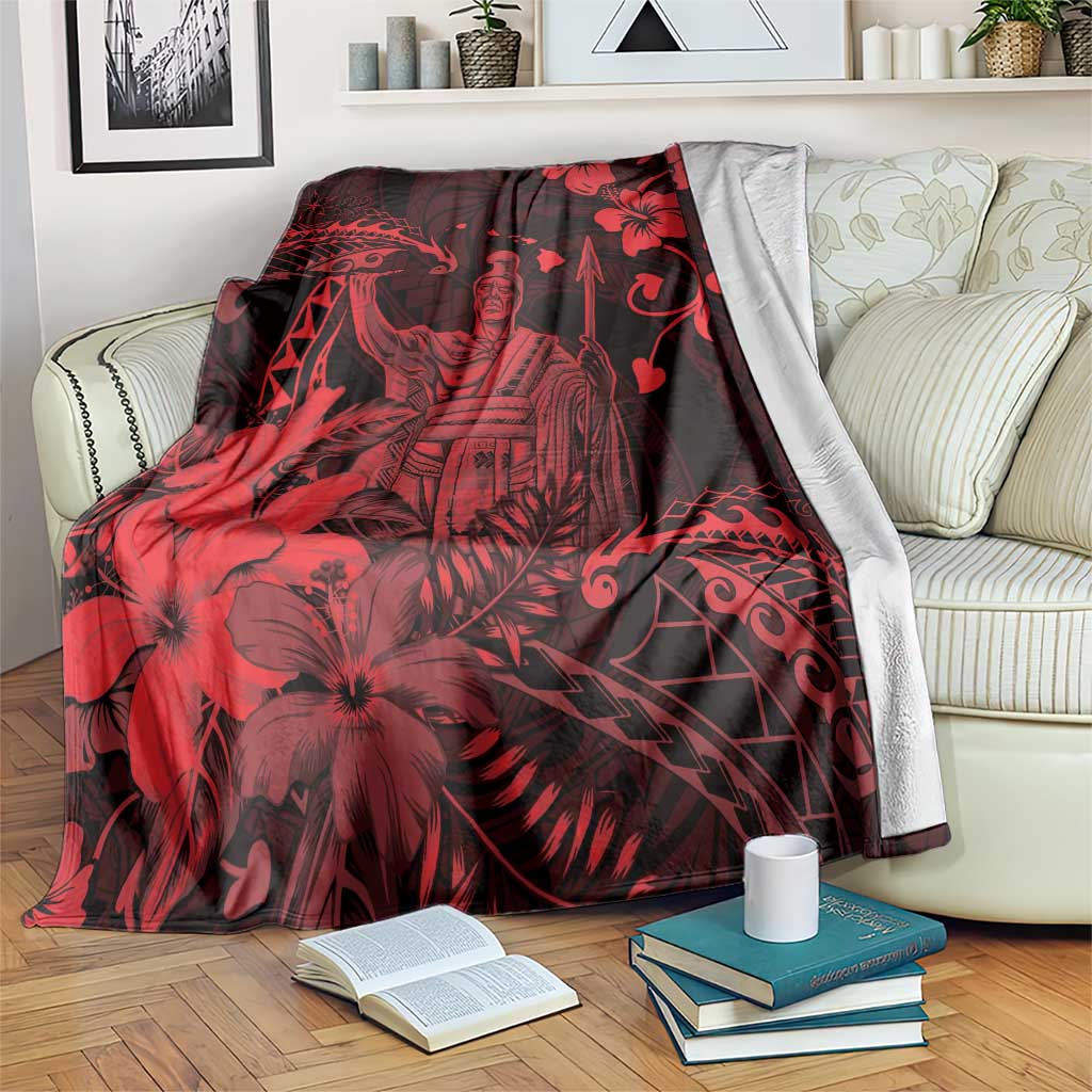 Hawaii King Kamehameha Day Blanket Polynesian Pattern Mix Hibiscus Red LT05 Red - Polynesian Pride