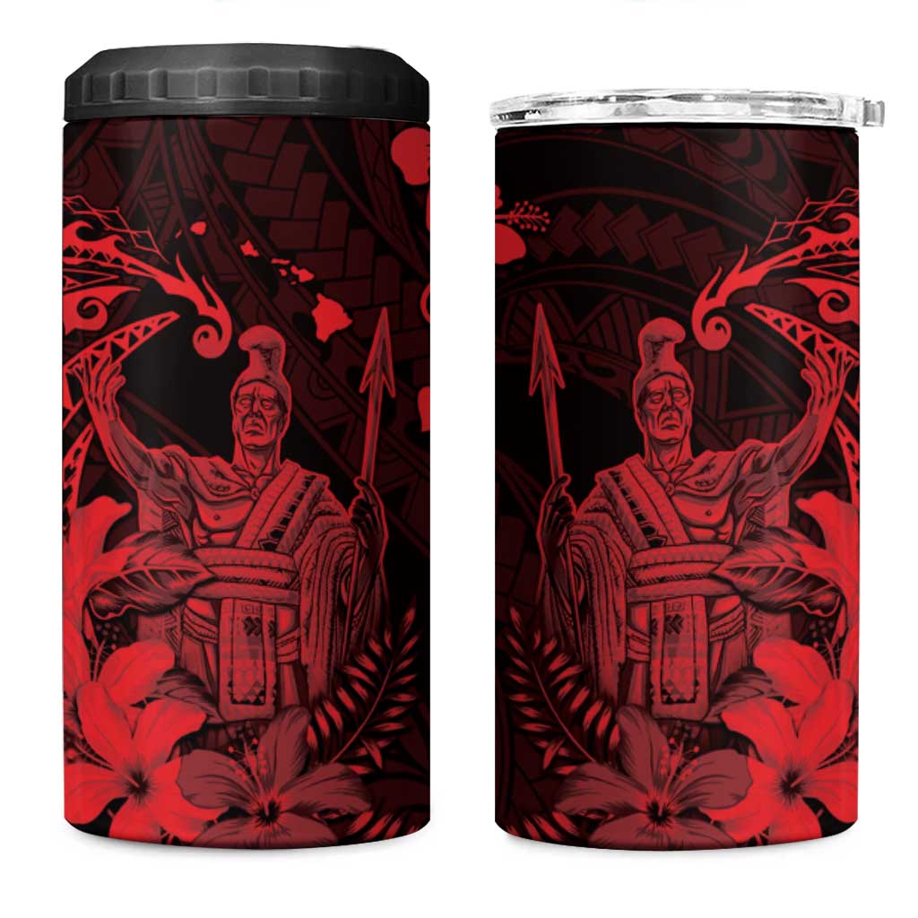 Hawaii King Kamehameha Day 4 in 1 Can Cooler Tumbler Polynesian Pattern Mix Hibiscus Red LT05 One Size: 16 oz Red - Polynesian Pride