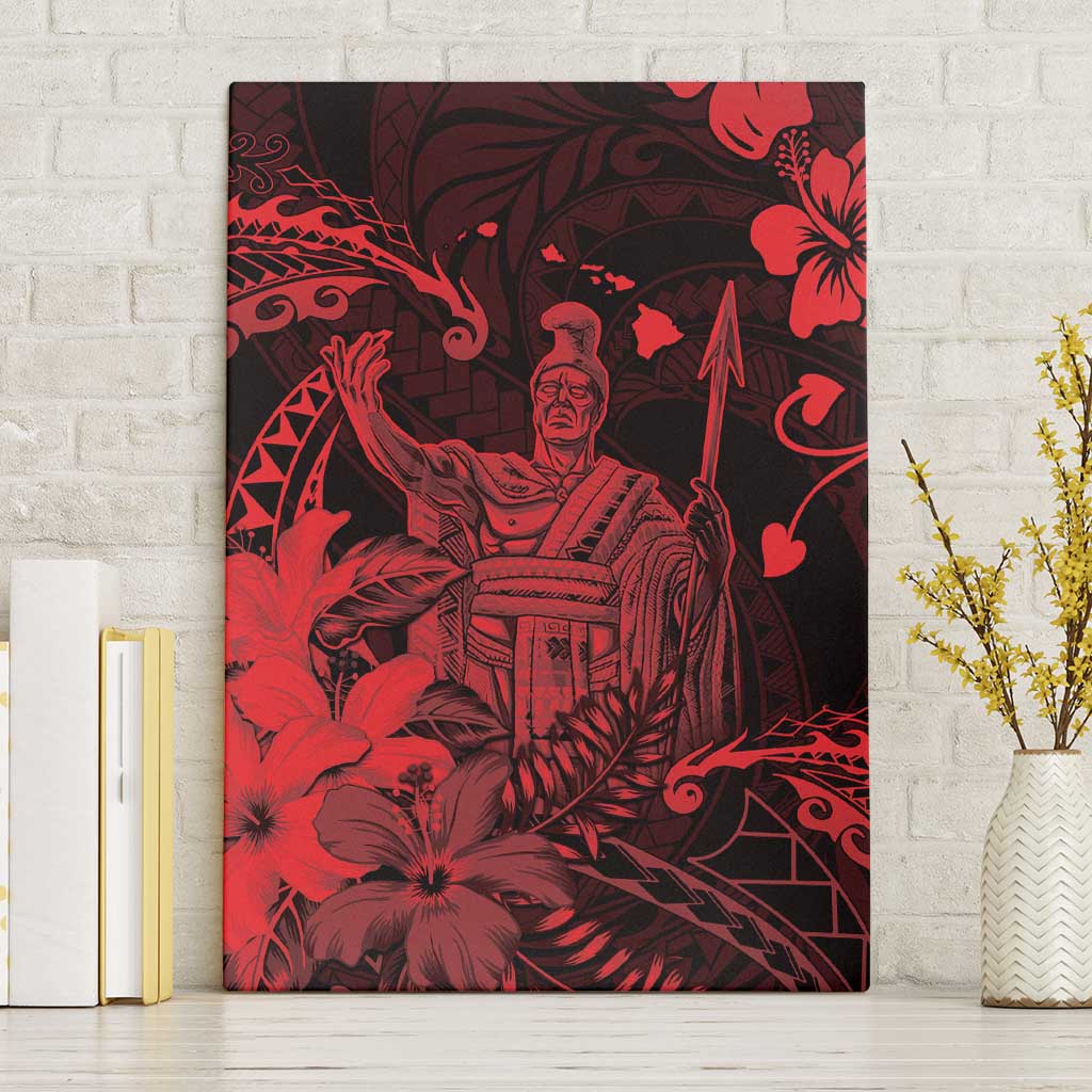 Hawaii King Kamehameha Day Canvas Wall Art Polynesian Pattern Mix Hibiscus Red LT05 Without Frame Red - Polynesian Pride