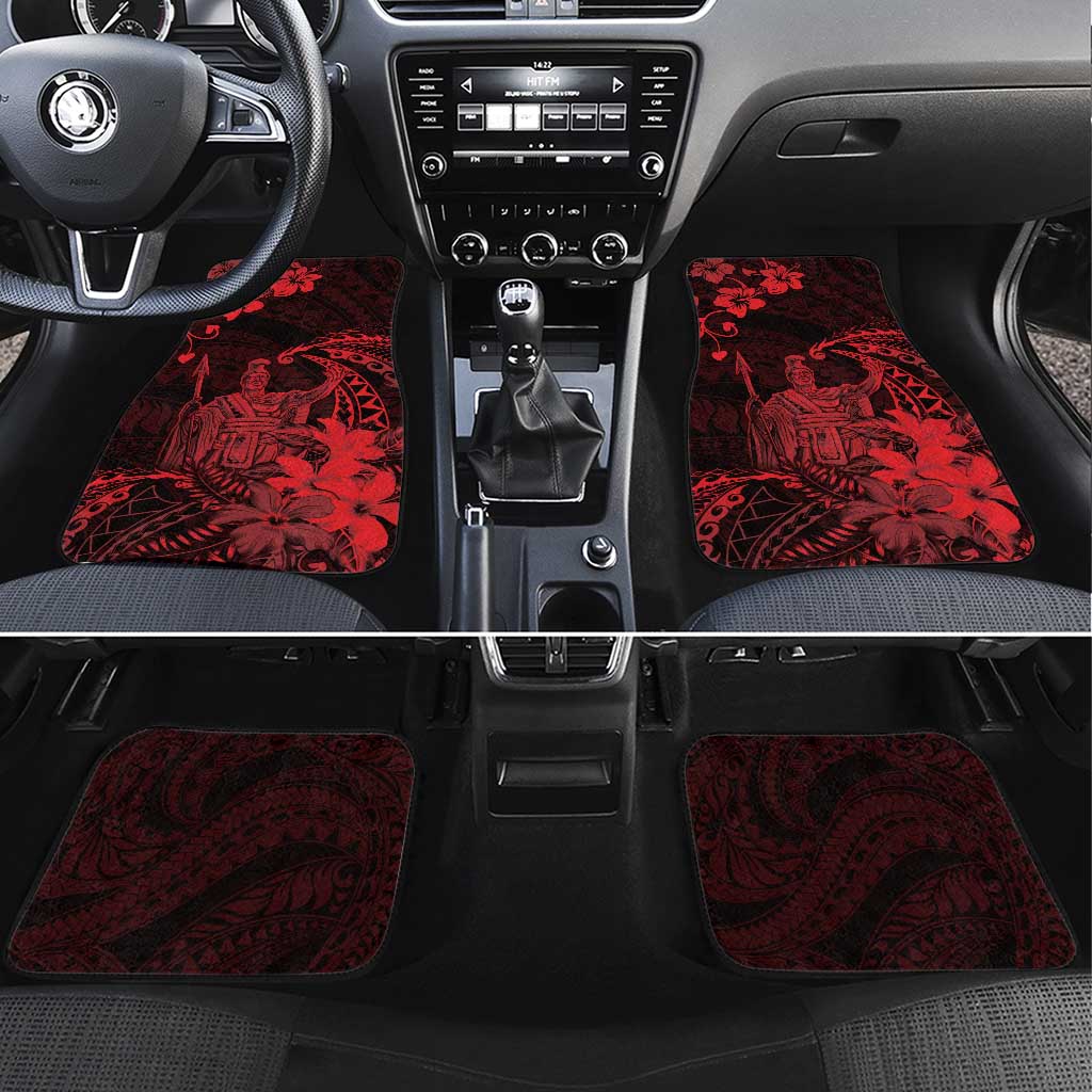 Hawaii King Kamehameha Day Car Mats Polynesian Pattern Mix Hibiscus Red LT05 Set 4pcs Red - Polynesian Pride