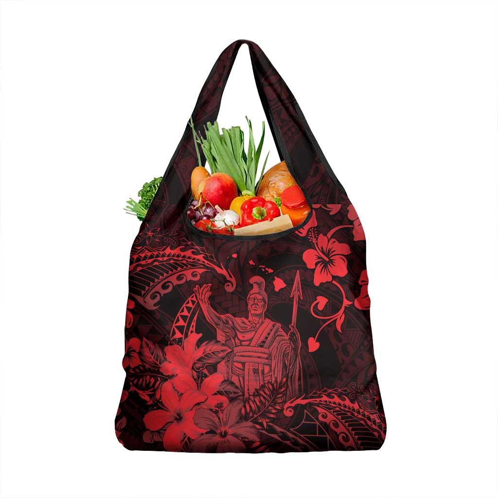 Hawaii King Kamehameha Day Grocery Bag Polynesian Pattern Mix Hibiscus Red LT05 1-pack One Size Red - Polynesian Pride