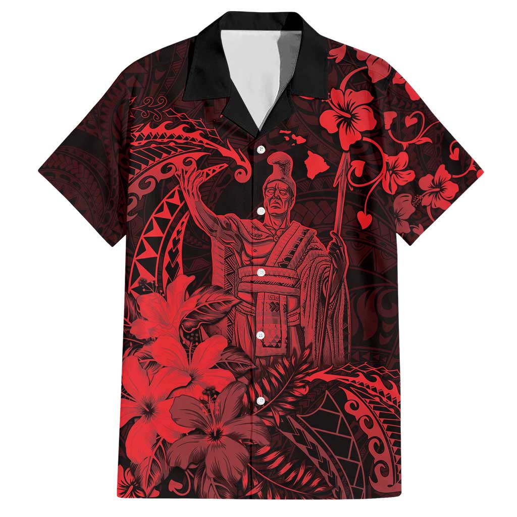 Hawaii King Kamehameha Day Hawaiian Shirt Polynesian Pattern Mix Hibiscus Red LT05 Red - Polynesian Pride