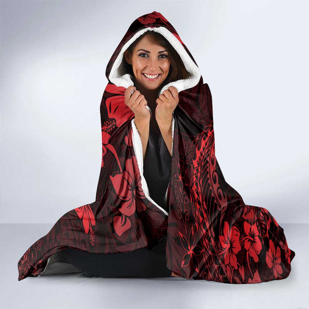 Hawaii King Kamehameha Day Hooded Blanket Polynesian Pattern Mix Hibiscus Red LT05 - Polynesian Pride
