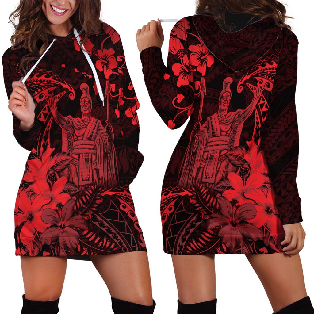 Hawaii King Kamehameha Day Hoodie Dress Polynesian Pattern Mix Hibiscus Red LT05 - Polynesian Pride