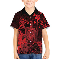 Hawaii King Kamehameha Day Kid Hawaiian Shirt Polynesian Pattern Mix Hibiscus Red LT05 Kid Red - Polynesian Pride