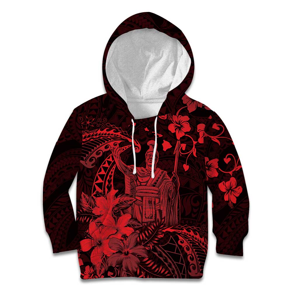 Hawaii King Kamehameha Day Kid Hoodie Polynesian Pattern Mix Hibiscus Red LT05 Hoodie Red - Polynesian Pride