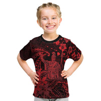 Hawaii King Kamehameha Day Kid T Shirt Polynesian Pattern Mix Hibiscus Red LT05 Red - Polynesian Pride