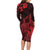 Hawaii King Kamehameha Day Long Sleeve Bodycon Dress Polynesian Pattern Mix Hibiscus Red