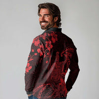 Hawaii King Kamehameha Day Long Sleeve Polo Shirt Polynesian Pattern Mix Hibiscus Red LT05 - Polynesian Pride