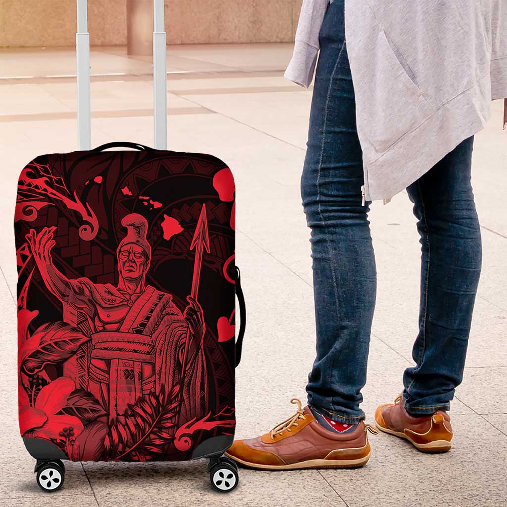 Hawaii King Kamehameha Day Luggage Cover Polynesian Pattern Mix Hibiscus Red LT05 Red - Polynesian Pride