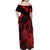 Hawaii King Kamehameha Day Off Shoulder Maxi Dress Polynesian Pattern Mix Hibiscus Red