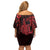 Hawaii King Kamehameha Day Off Shoulder Short Dress Polynesian Pattern Mix Hibiscus Red