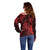 Hawaii King Kamehameha Day Off Shoulder Sweater Polynesian Pattern Mix Hibiscus Red