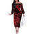 Hawaii King Kamehameha Day Off The Shoulder Long Sleeve Dress Polynesian Pattern Mix Hibiscus Red