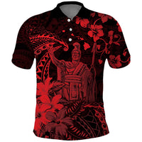 Hawaii King Kamehameha Day Polo Shirt Polynesian Pattern Mix Hibiscus Red LT05 Red - Polynesian Pride