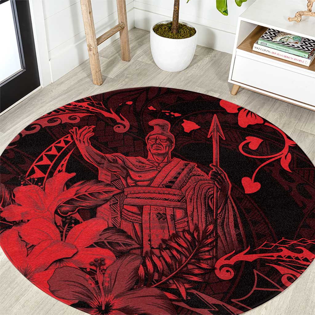 Hawaii King Kamehameha Day Round Carpet Polynesian Pattern Mix Hibiscus Red LT05 Red - Polynesian Pride
