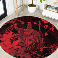Hawaii King Kamehameha Day Round Carpet Polynesian Pattern Mix Hibiscus Red LT05 Red - Polynesian Pride