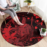 Hawaii King Kamehameha Day Round Carpet Polynesian Pattern Mix Hibiscus Red LT05 - Polynesian Pride
