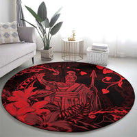 Hawaii King Kamehameha Day Round Carpet Polynesian Pattern Mix Hibiscus Red LT05 - Polynesian Pride