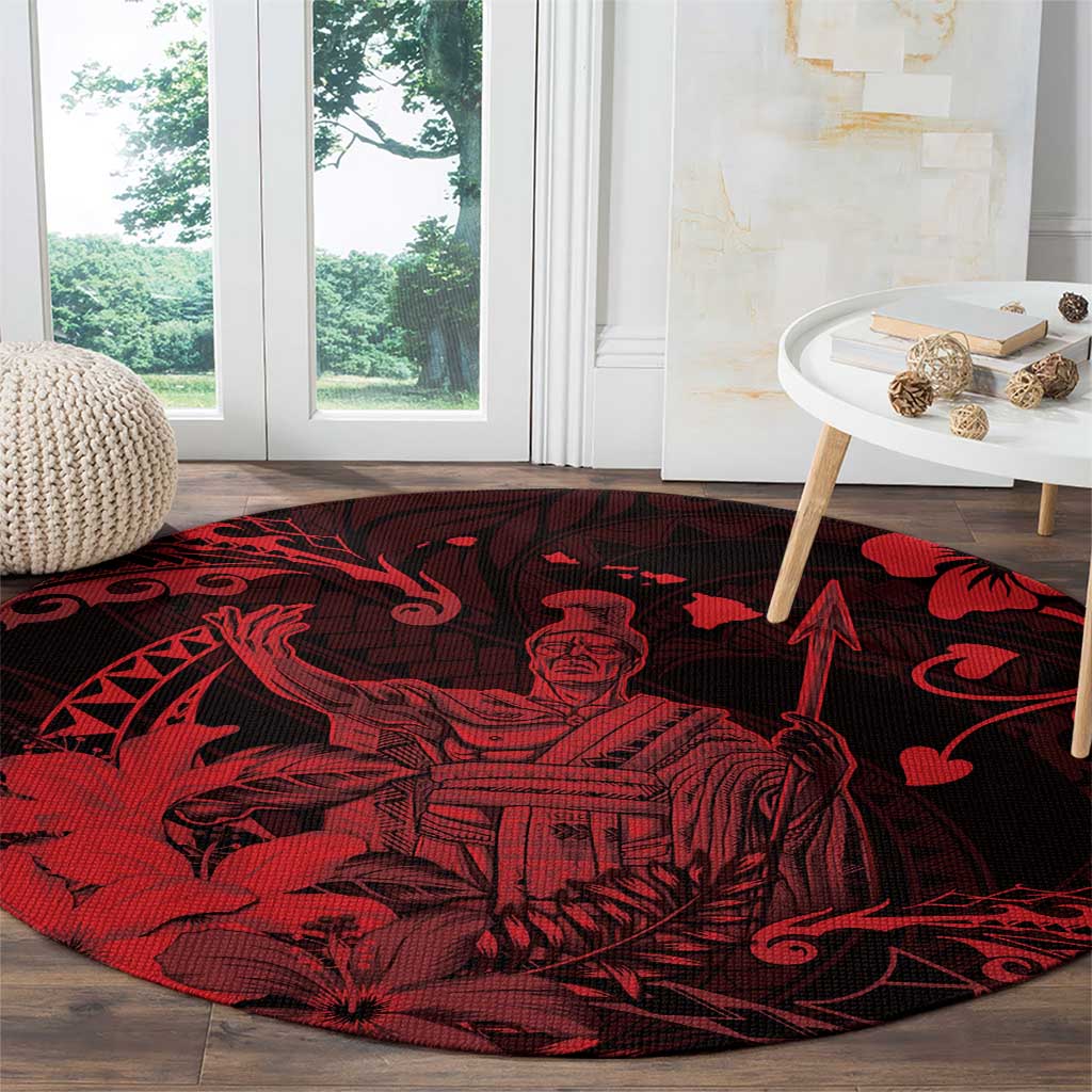 Hawaii King Kamehameha Day Round Carpet Polynesian Pattern Mix Hibiscus Red LT05 - Polynesian Pride