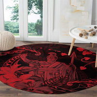 Hawaii King Kamehameha Day Round Carpet Polynesian Pattern Mix Hibiscus Red LT05 - Polynesian Pride