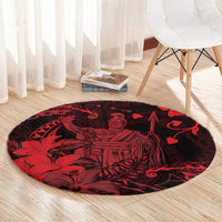 Hawaii King Kamehameha Day Round Carpet Polynesian Pattern Mix Hibiscus Red LT05 - Polynesian Pride