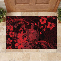 Hawaii King Kamehameha Day Rubber Doormat Polynesian Pattern Mix Hibiscus Red LT05 Red - Polynesian Pride