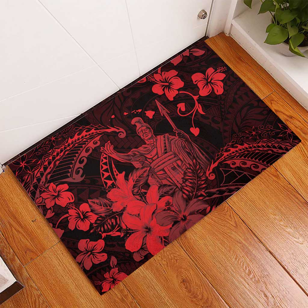 Hawaii King Kamehameha Day Rubber Doormat Polynesian Pattern Mix Hibiscus Red LT05 - Polynesian Pride