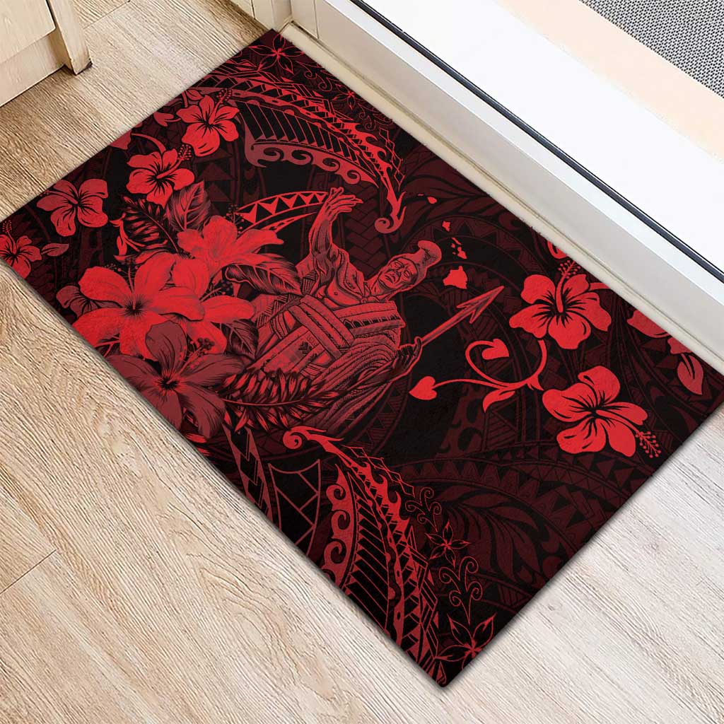 Hawaii King Kamehameha Day Rubber Doormat Polynesian Pattern Mix Hibiscus Red LT05 - Polynesian Pride