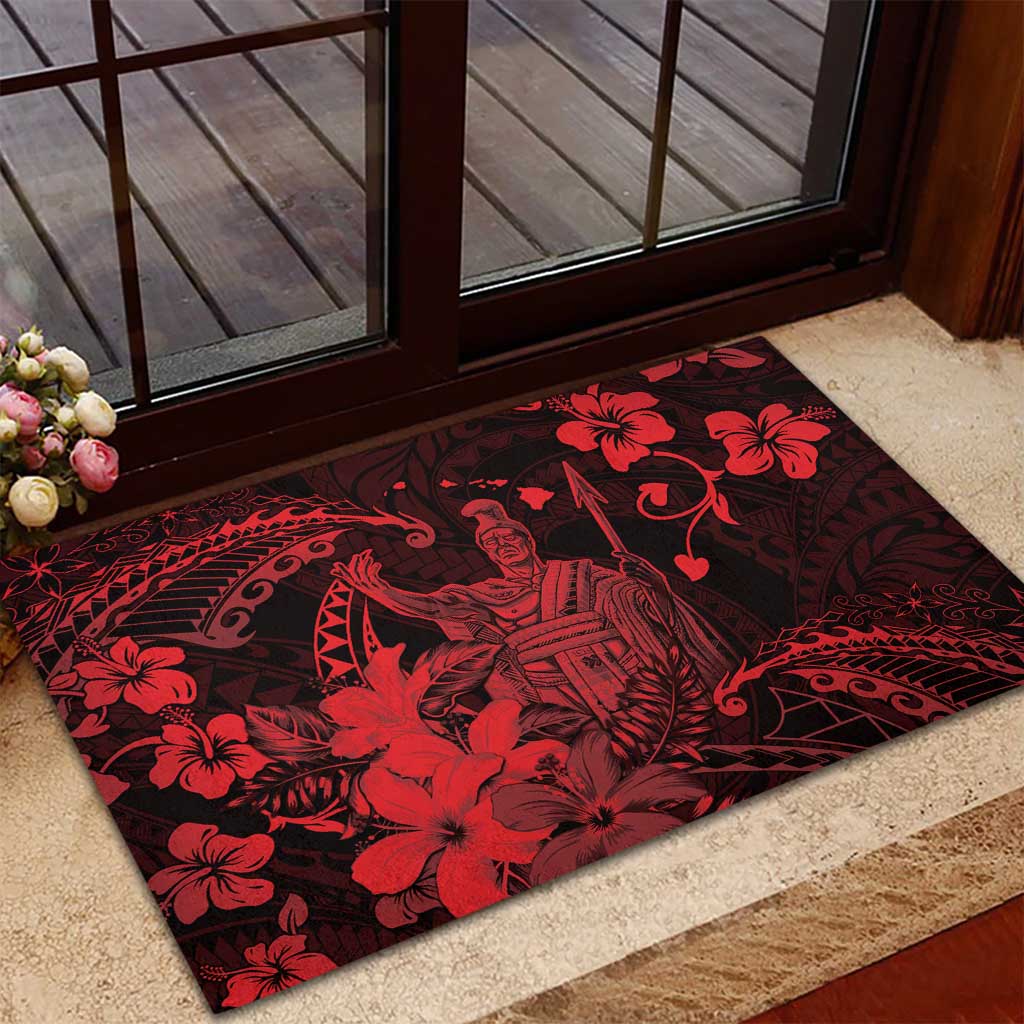 Hawaii King Kamehameha Day Rubber Doormat Polynesian Pattern Mix Hibiscus Red LT05 - Polynesian Pride