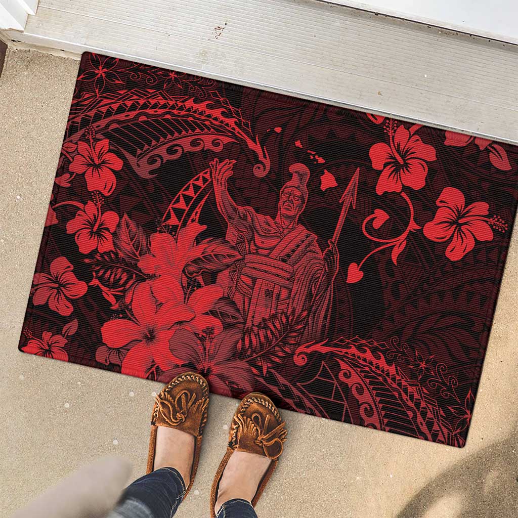 Hawaii King Kamehameha Day Rubber Doormat Polynesian Pattern Mix Hibiscus Red LT05 - Polynesian Pride