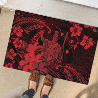 Hawaii King Kamehameha Day Rubber Doormat Polynesian Pattern Mix Hibiscus Red LT05 - Polynesian Pride