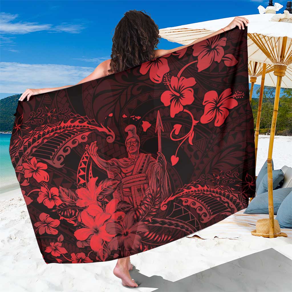 Hawaii King Kamehameha Day Sarong Polynesian Pattern Mix Hibiscus Red LT05 One Size 44 x 66 inches Red - Polynesian Pride