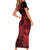 Hawaii King Kamehameha Day Short Sleeve Bodycon Dress Polynesian Pattern Mix Hibiscus Red