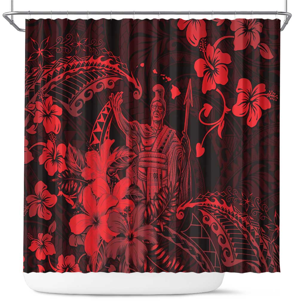 Hawaii King Kamehameha Day Shower Curtain Polynesian Pattern Mix Hibiscus Red LT05 Red - Polynesian Pride