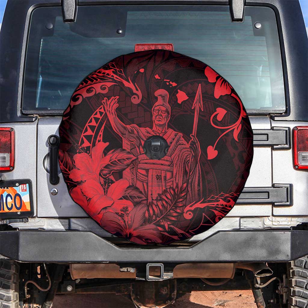 Hawaii King Kamehameha Day Spare Tire Cover Polynesian Pattern Mix Hibiscus Red LT05 Red - Polynesian Pride