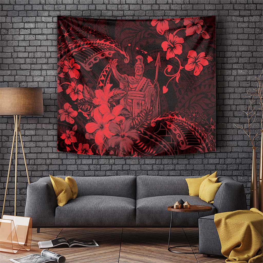 Hawaii King Kamehameha Day Tapestry Polynesian Pattern Mix Hibiscus Red LT05 Red - Polynesian Pride