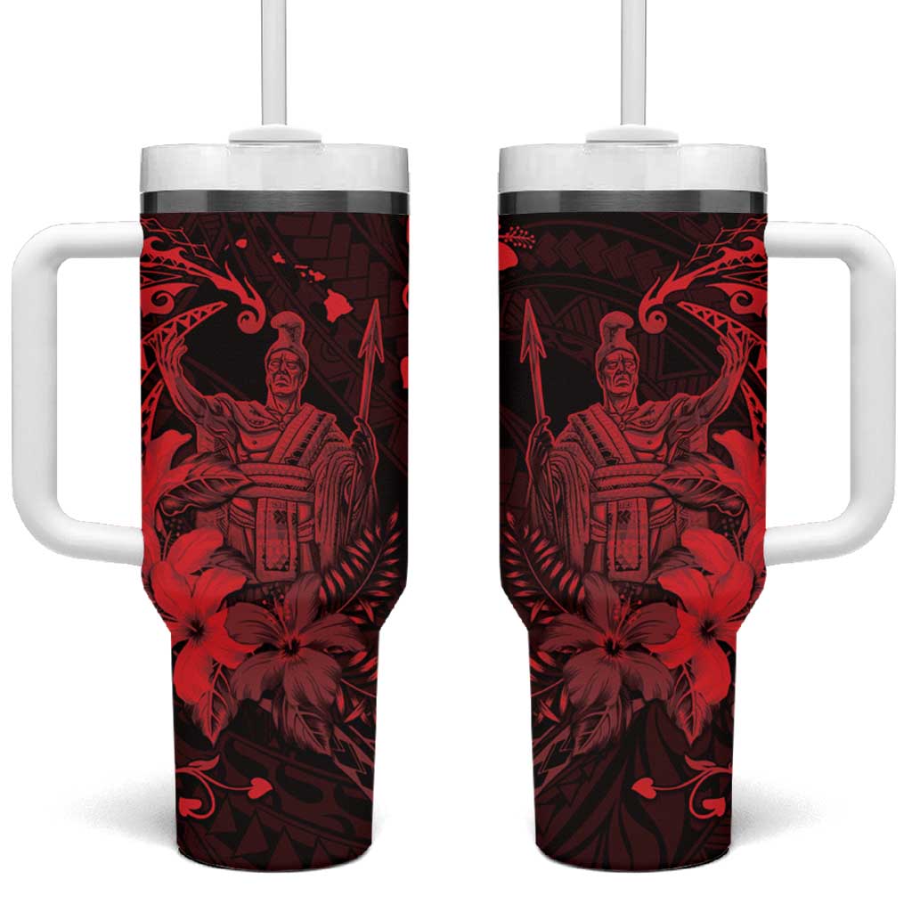 Hawaii King Kamehameha Day Tumbler With Handle Polynesian Pattern Mix Hibiscus Red LT05 One Size: 40 oz Red - Polynesian Pride