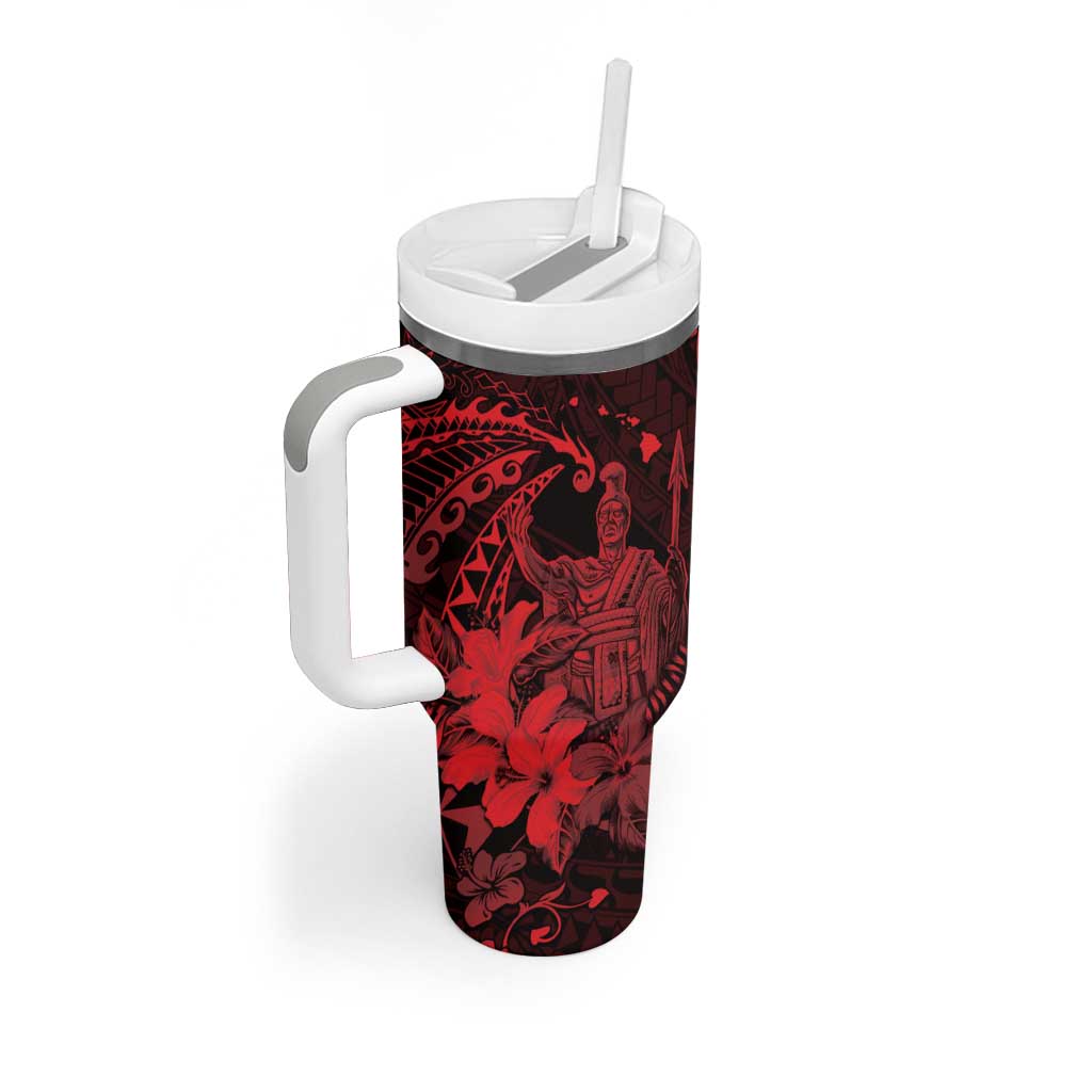 Hawaii King Kamehameha Day Tumbler With Handle Polynesian Pattern Mix Hibiscus Red LT05 - Polynesian Pride