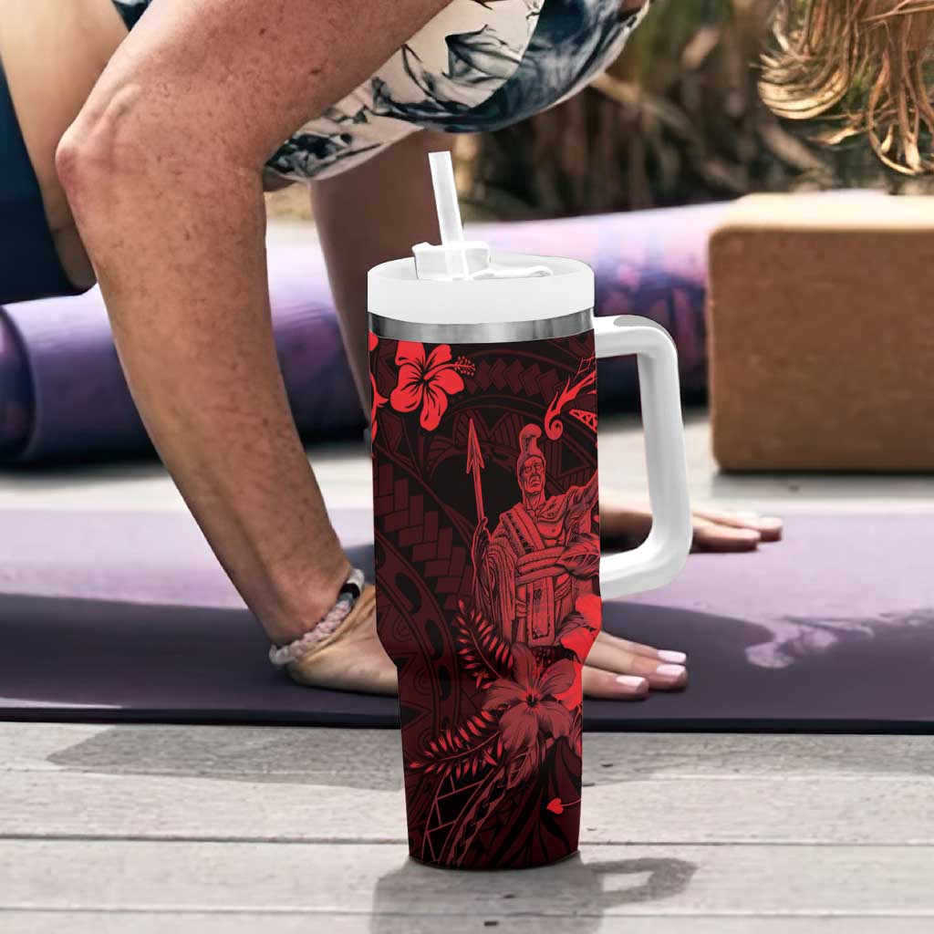 Hawaii King Kamehameha Day Tumbler With Handle Polynesian Pattern Mix Hibiscus Red LT05 - Polynesian Pride