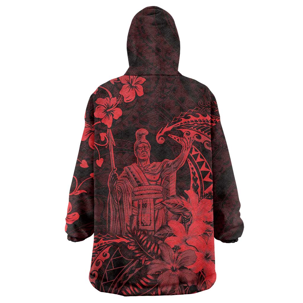 Hawaii King Kamehameha Day Wearable Blanket Hoodie Polynesian Pattern Mix Hibiscus Red LT05 - Polynesian Pride