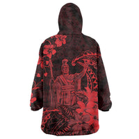 Hawaii King Kamehameha Day Wearable Blanket Hoodie Polynesian Pattern Mix Hibiscus Red LT05 - Polynesian Pride