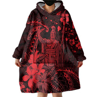 Hawaii King Kamehameha Day Wearable Blanket Hoodie Polynesian Pattern Mix Hibiscus Red LT05 - Polynesian Pride
