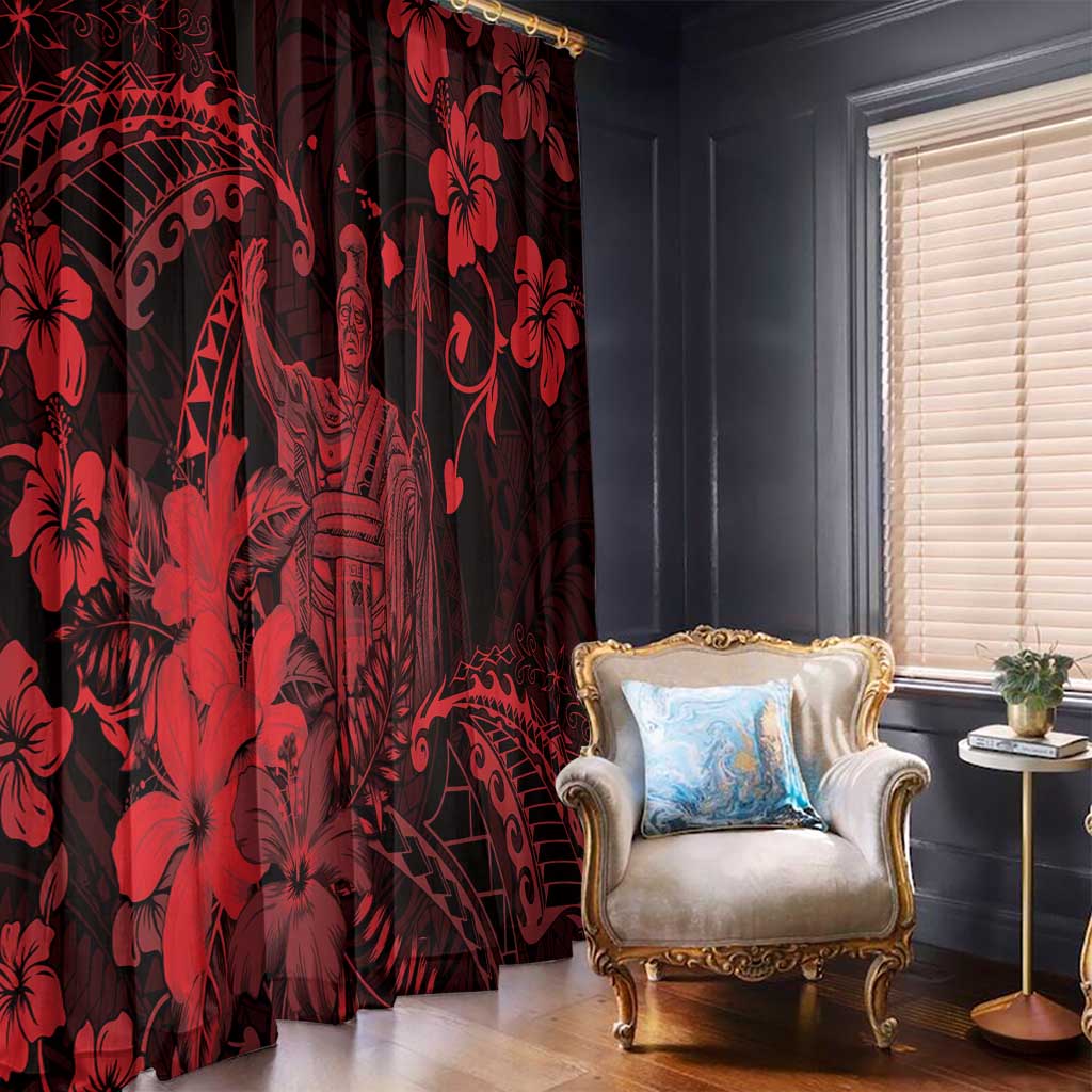 Hawaii King Kamehameha Day Window Curtain Polynesian Pattern Mix Hibiscus Red LT05 - Polynesian Pride
