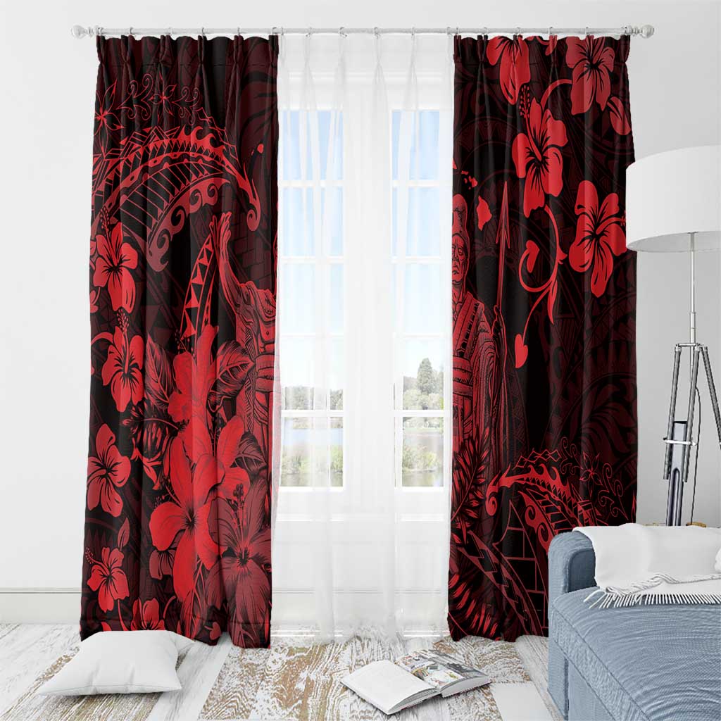 Hawaii King Kamehameha Day Window Curtain Polynesian Pattern Mix Hibiscus Red LT05 - Polynesian Pride